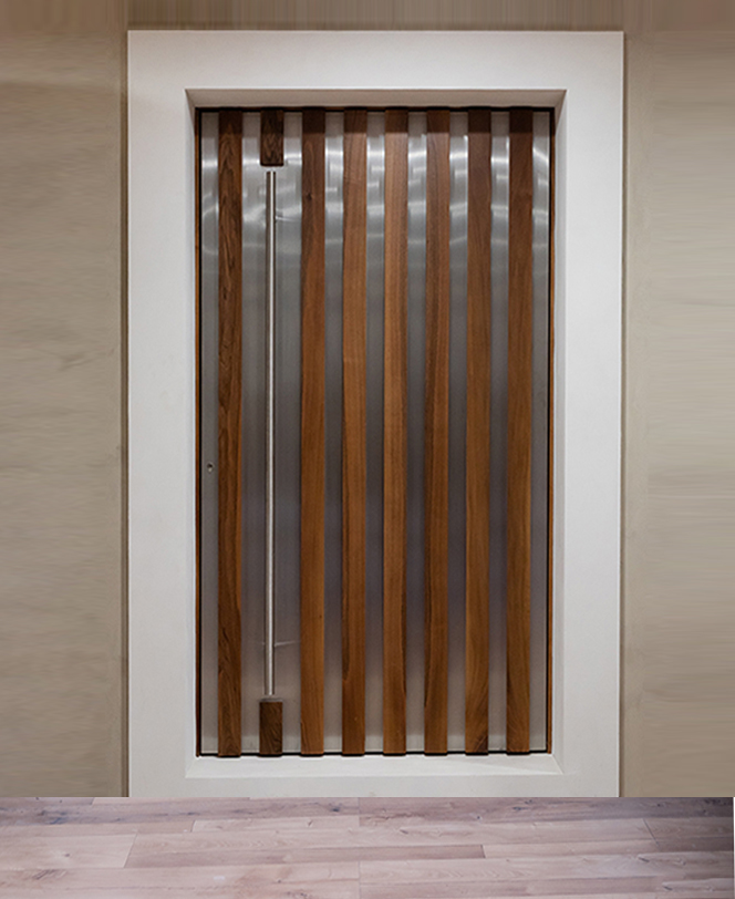 porte SILEX bertoli pivotante noyer inox